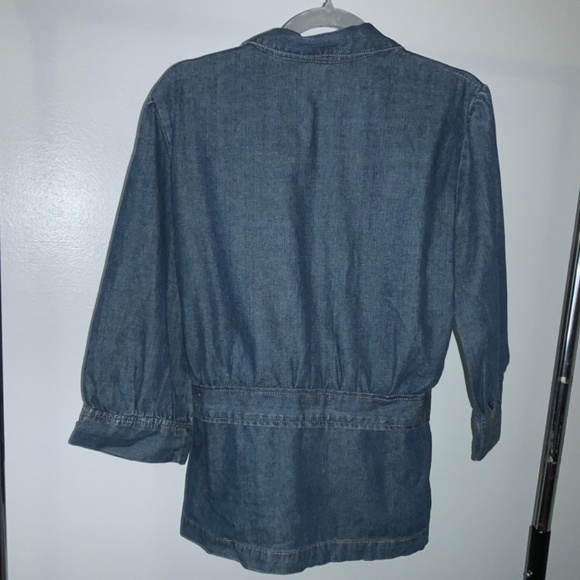 Classic Elements denim button front blouse Sz L balloon 3/4 sleeve - Picture 5 of 6